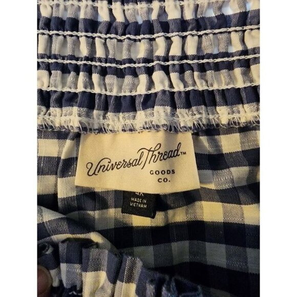 Universal Thread Blue White Check Gingham Tiered 4X Midi Long Skirt Picnic Plaid - Picture 2 of 12